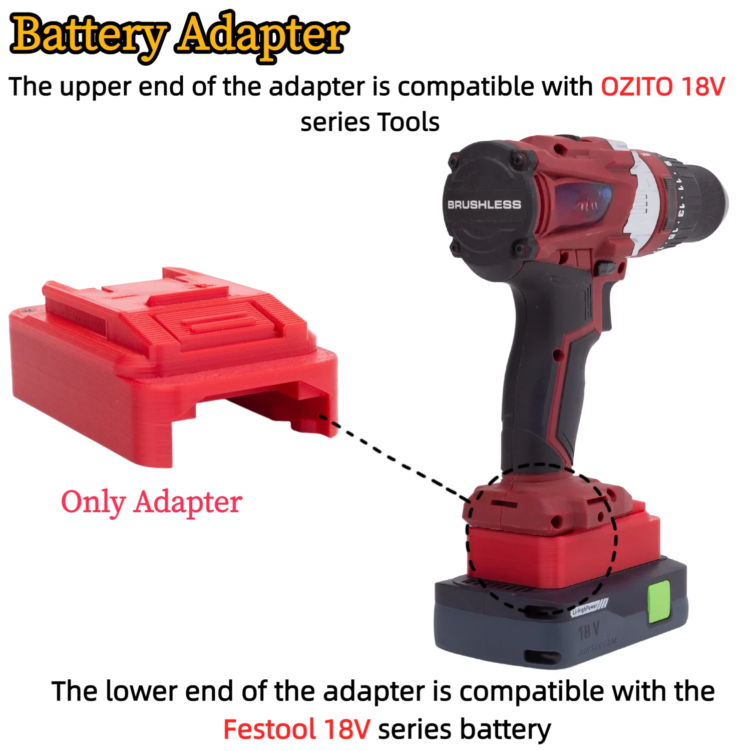 Battery Adapter/Converter for Festool 18V Li-ion Battery TO OZITO 18V Cordless Drill Tools Accessory(Only Adapter)