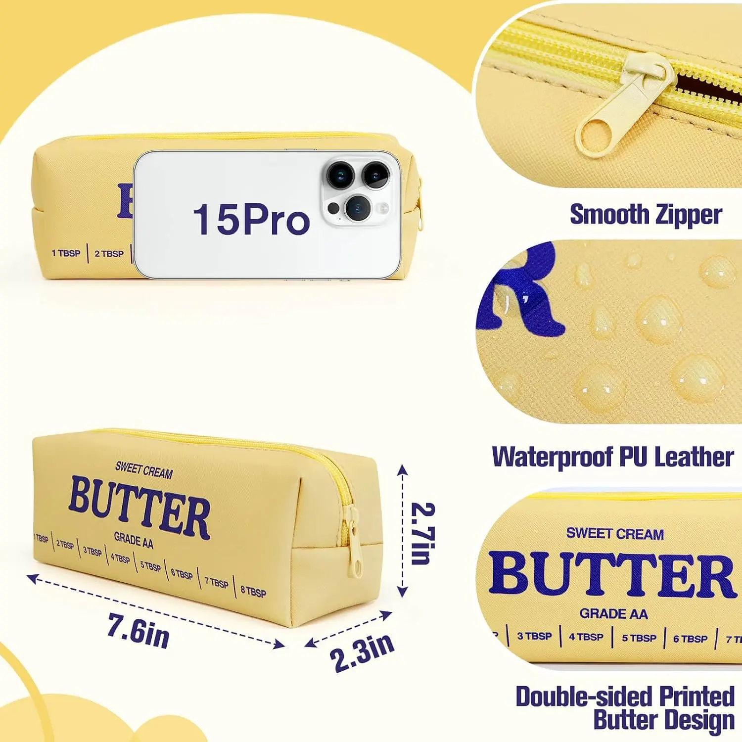 Funny Butter Sticks Soft Pencil Case Pouch College School Supplies Pen Bag Back to School Stationary Gift for Student Teacher