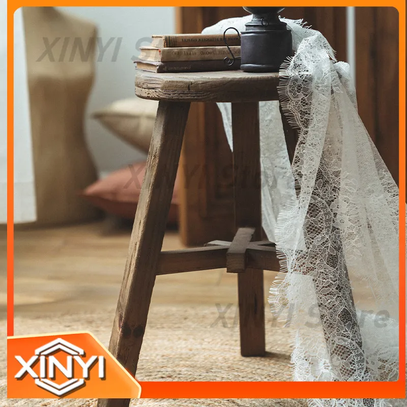 Round Stool for Runjia Home Furnishing American Handmade Retro Solid Wood High Stool Decorative Wooden Chair Potted Table