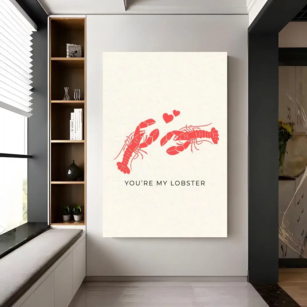 Kawaii Seafood Illustration C-Cute Shrimp Cartoon Poster Chic Visual Removable Wall Print Room Ornament for Bedroom & Dorm