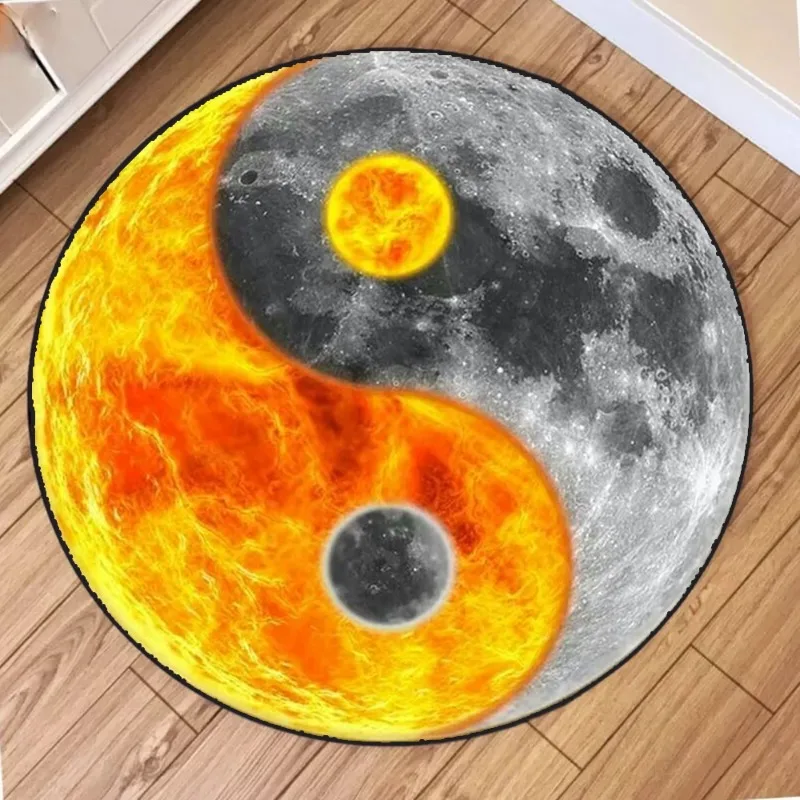 Water Fire Yin Yang Round Rug - Non-Slip Wear Resistant Circle Carpet for Living Room Bedroom Soft Floor Mat Home Decor