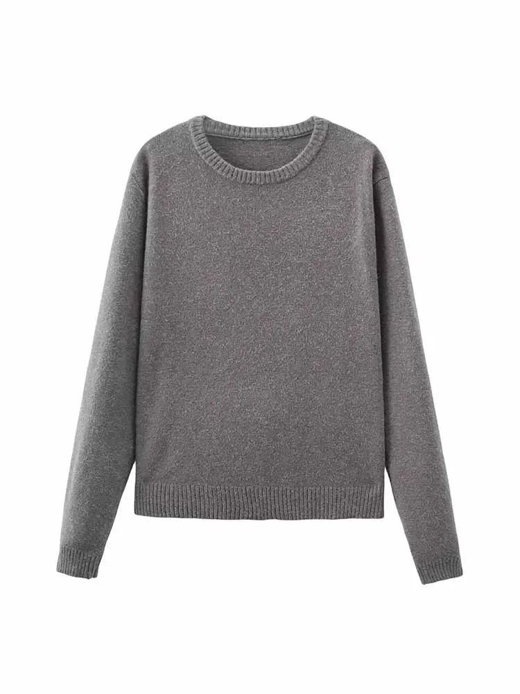 

Женский трикотажный свитер с круглым вырезом и длинными рукавами