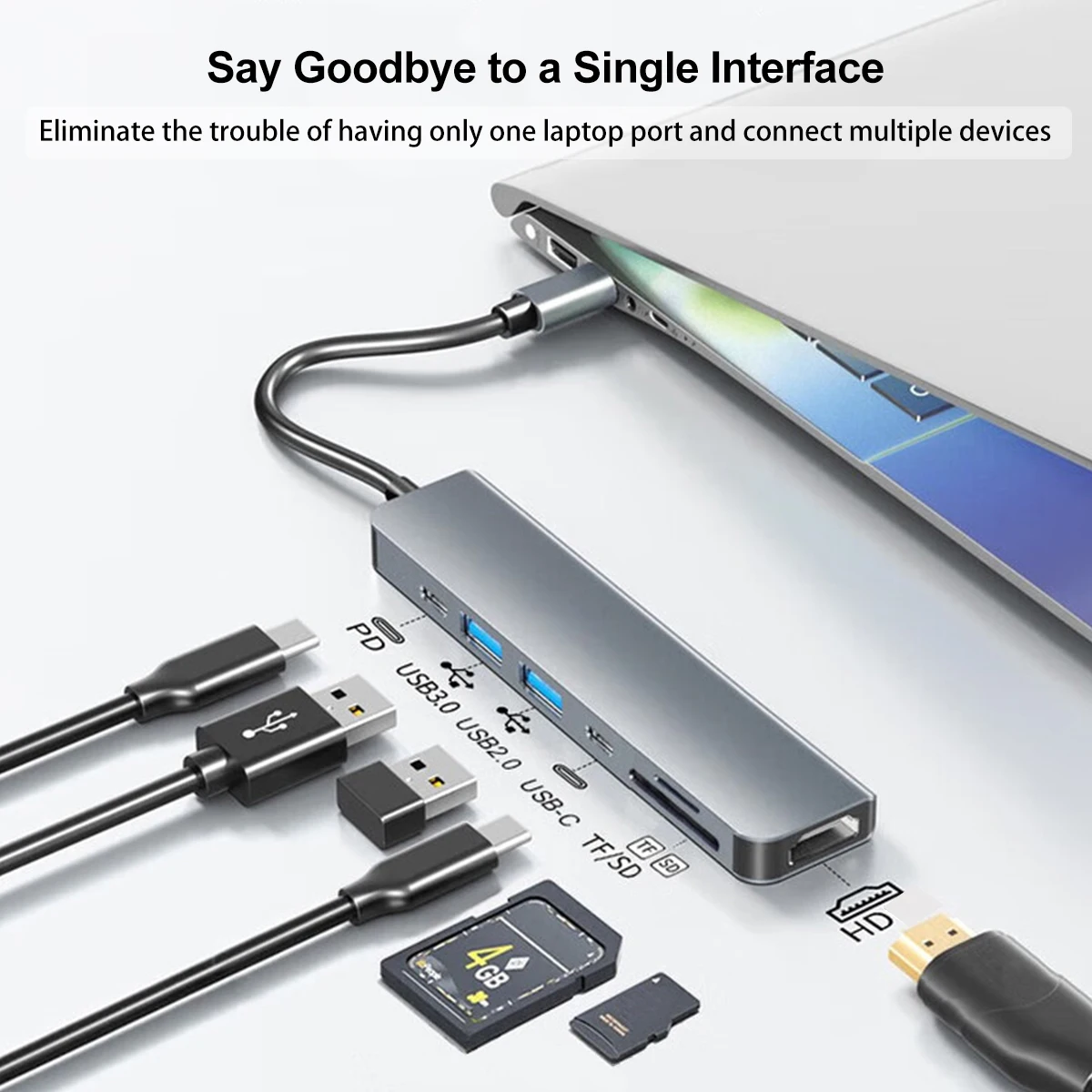 USB 3.0 Type C HUB USB C Docking Station to HDMI-compatible 4K 30HZ Type C to USB 3.0 Adapter Extender SD TF Reader PD 87W HUB
