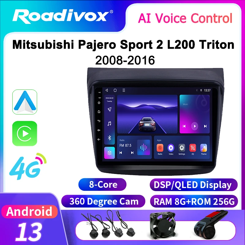 roadivox Android car radio for Mitsubishi Pajero Sport 2 L200 Triton 2008 2016 GPS Navigation Multimedia Player tape recorder