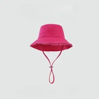 Women Bucket Hat Frayed Brim Sun Hat Summer UV Protection Fisherman Cap Outdoor Beach Travel Adjustable Wide Brim Visor Hat 4