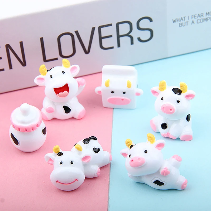 1PC Milk Cow Animal Resin Ornaments Decoration White Cattle Micro Landscape Garden Little Statue Figurines Interior Home Decor