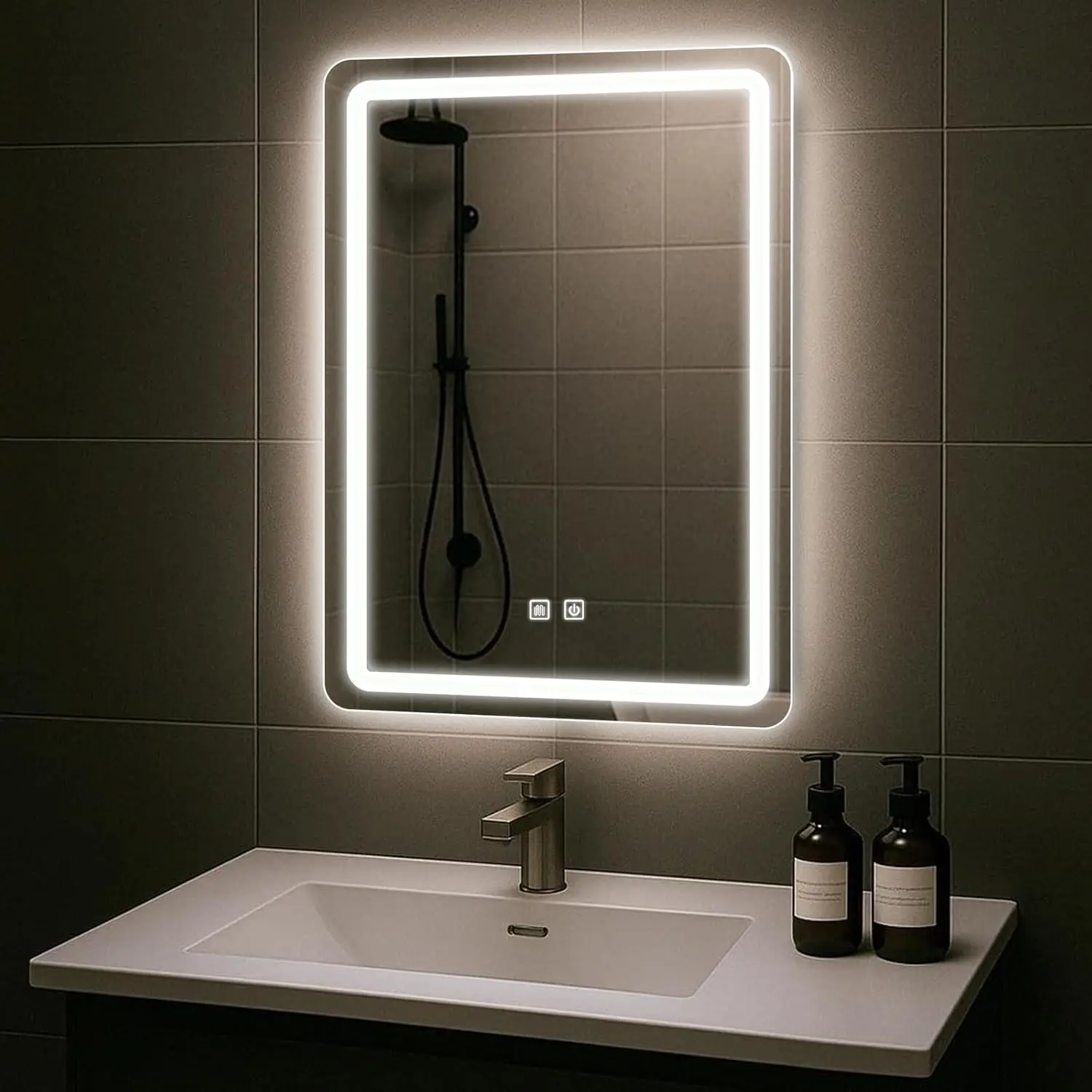 

LED Bathroom Mirror 20x28in Backlit, Dimmable 3 Color, Anti-Fog, IP54, Wall Mounted