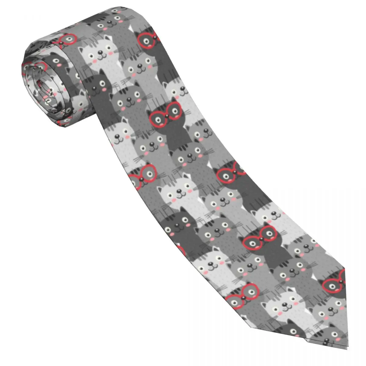 Casual Arrowhead Skinny Cats In Red Glasses Illustration Necktie Slim Tie For Party Formal Tie