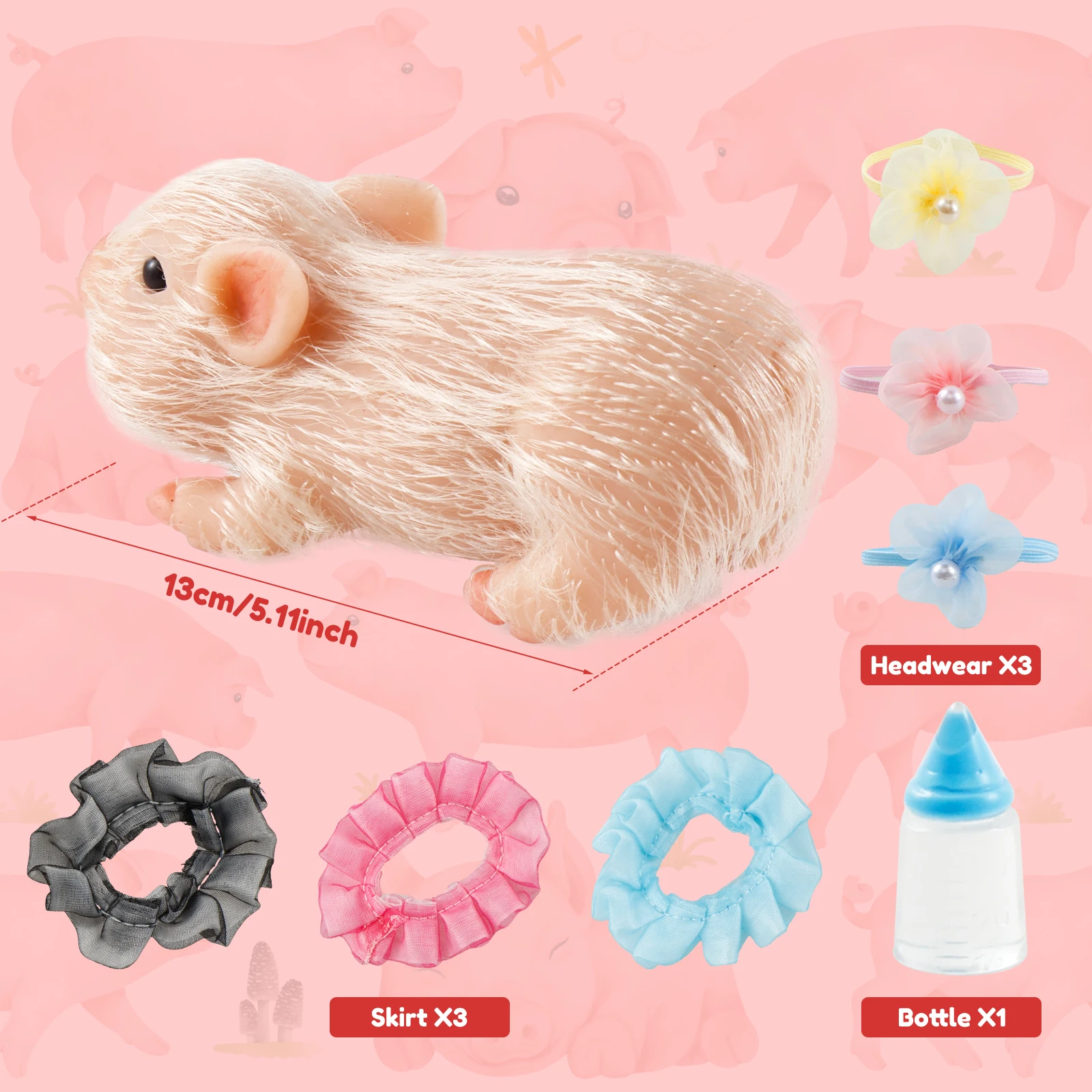 5/6 Zoll Silikon Schwein Puppe Spielzeug Mini Weiche Lebensechte Silikon Schwein Puppe Miniatur Reborn Silikon Schwein Mit Zubehör Für Kinder geschenk – Detail 4