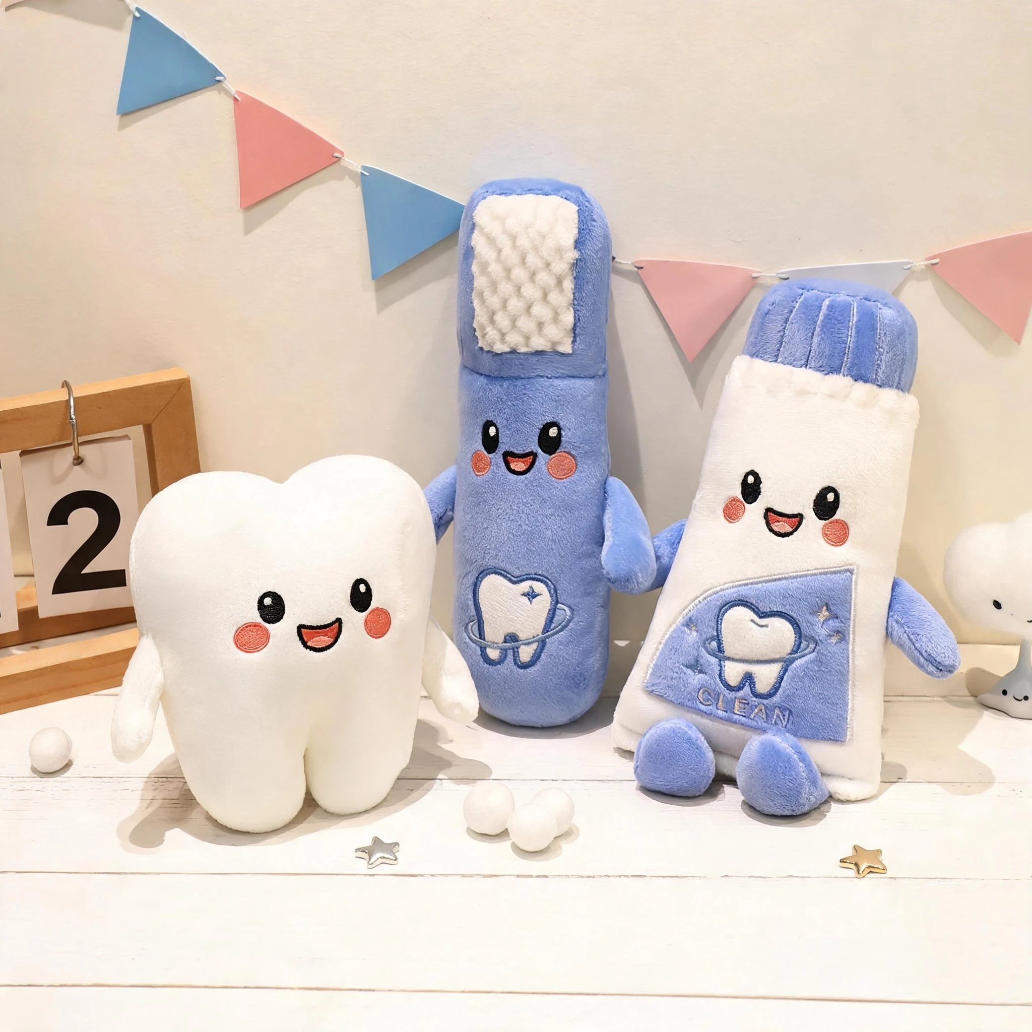 Cute Tooth & Toothbrush Plush Toy Kawaii Soft Toothpaste Doll Healing Pillow Stuffed Animal Children's Gift