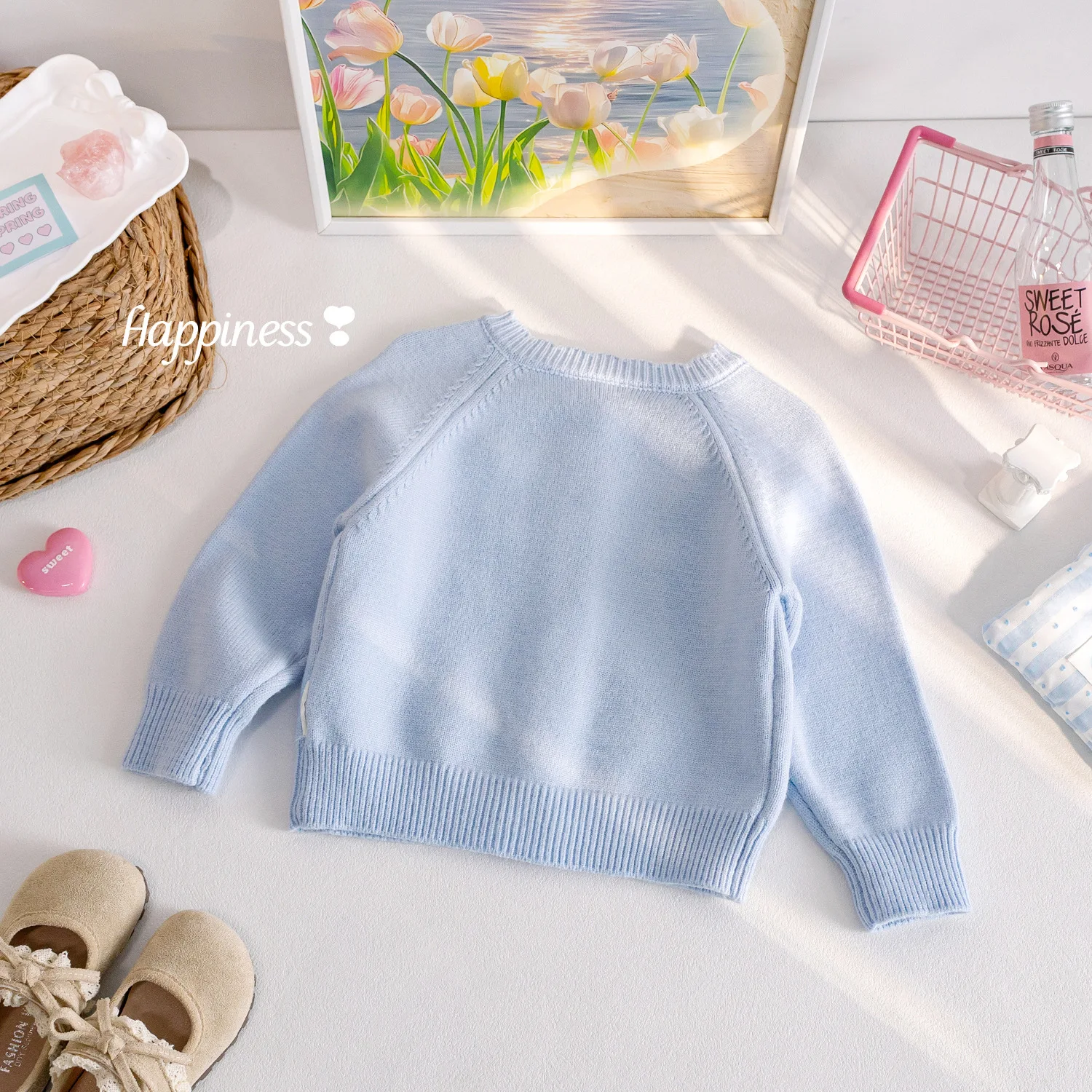 Girls Autumn Fresh Knitted Sweater with Sweet Embroidery Hook Flower Sweater Jacket Baby Autumn Cardigan