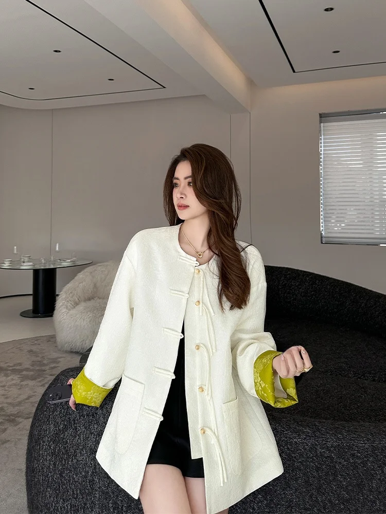 

Новый белый женский костюм в китайском стиле: высококачественный модный дизайн, уличный стиль, укороченный западный фасон