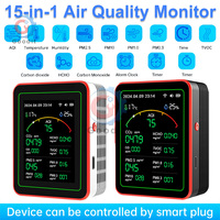 Air Quality Monitor 15 in 1 Gas Detector Temperature Humidity Meter CO/CO2/HCHO/AQI/PM2.5/PM10 for Home Office Health Protection
