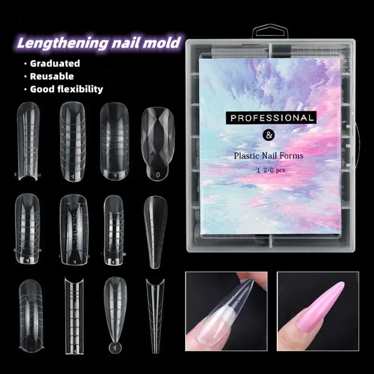 High-Quality Clear Dual Coffin Shape Fake Fingernails - 120 Pcs Full Coverage Extended Nails Tips for Poly Gel Extension