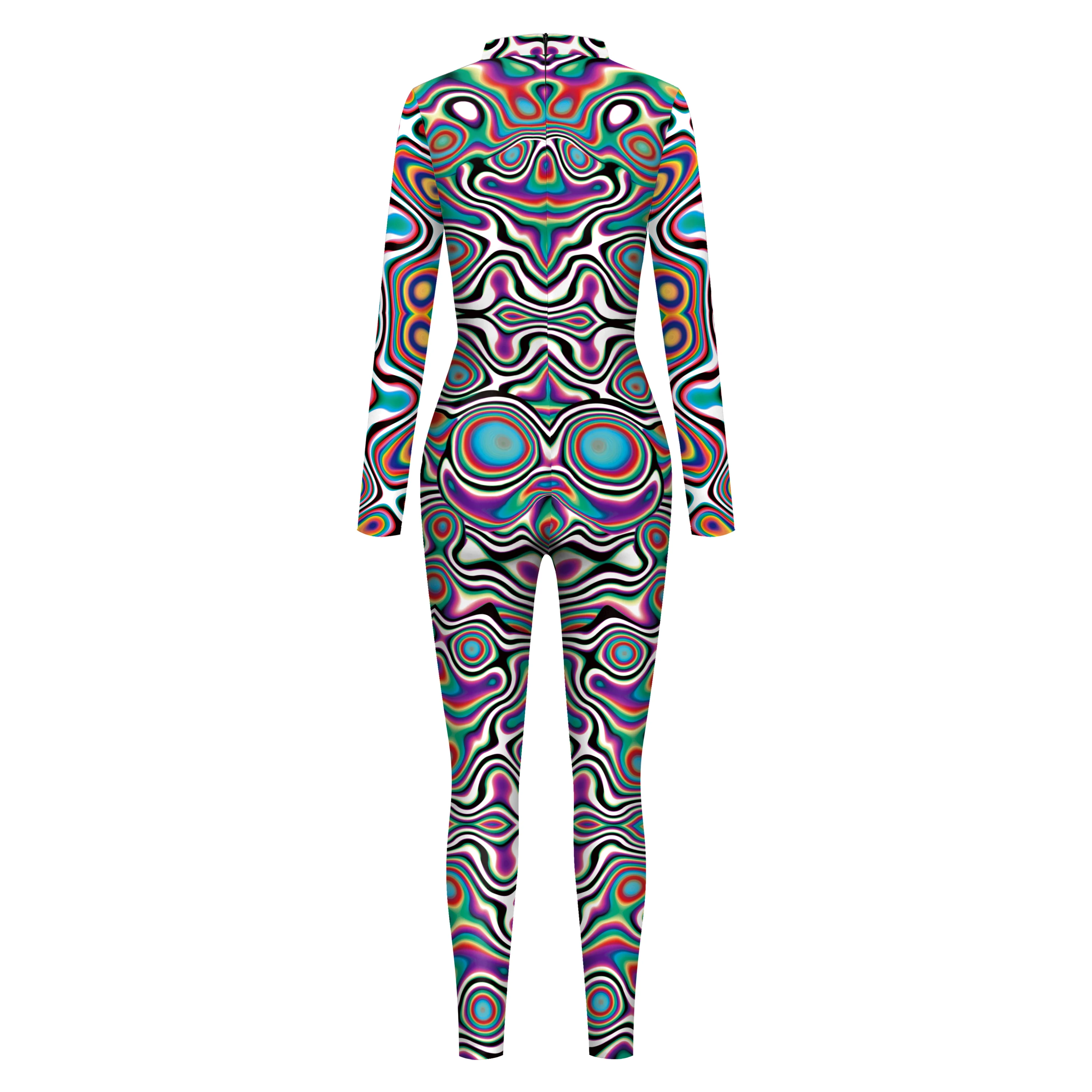 Zaw aland Frauen Langarm Zentai Bodysuit abstrakte Geometrie 3D-Druck Party Phantasie sexy Overalls Cosplay Kostüme Leistung