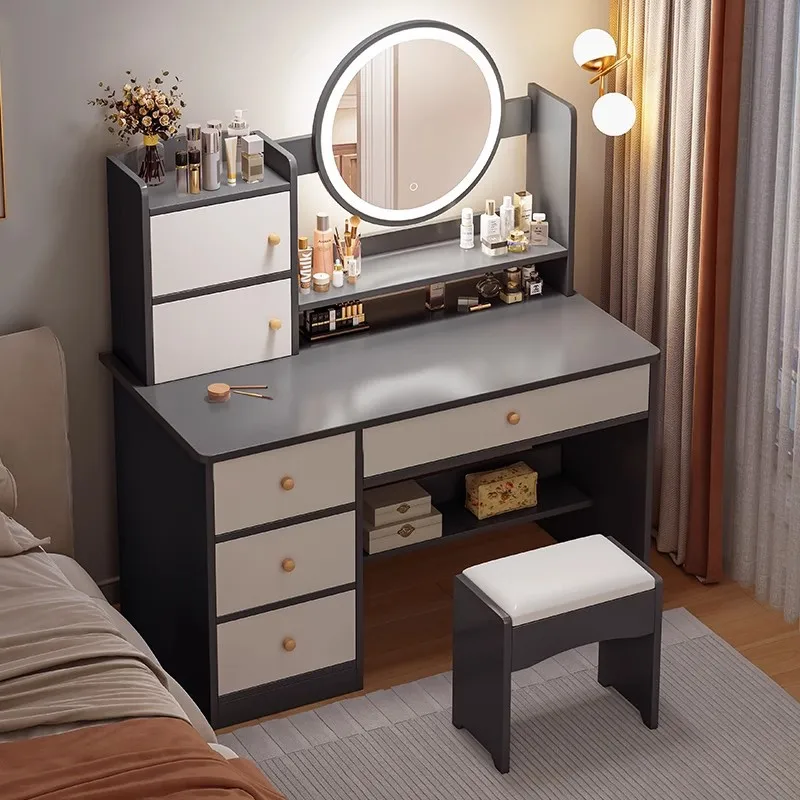 Vanity & Storage Combo Desk, Minimalist Makeup Table for Bedroom, Space-Saving Dressing Organizer for Small Home