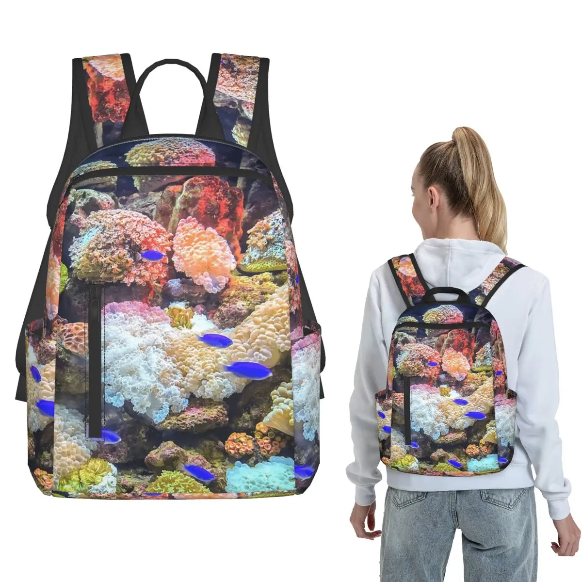 

Marine Life Coral And Fish Underwater Backpack Large Capacity Children BookBag School Bag Shoulder Bags for Men Women