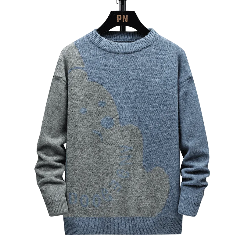 

Autumn and winter new plus size casual sweater 7XL 6XL 5XL 4XL fashion men's round neck comfortable color matching loose sweater