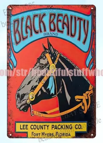 tin sign 1950s Fort Myers Florida Black Beauty Horse Orange Citrus Fruit Crate L