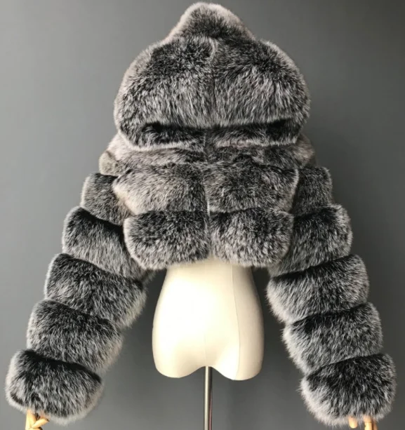 Manteau en fourrure de renard pour femme, veste courte à capuche, manches longues, naturel, optique, chaud, haute qualité, mode, nouveau, 2023