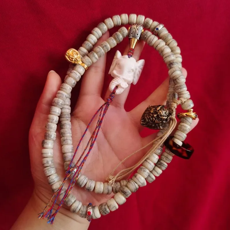 108 Cow Bone With Guan Gong Pendant, Pixiu, Elephant, Peace Buckle, Deer, And Ethnic Style DIY Buddhist Beads