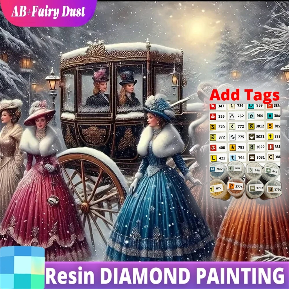 

Смола AB Фея Пил DIY Алмазная картина Женщина Портрет Картина Стразы Вышивка Зимняя Алмазная Мозаика Украшение Дома