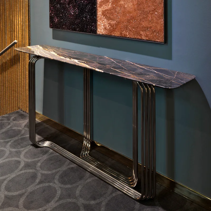 Light luxury post-modern marble entrance table, large flat-floor villa entrance narrow