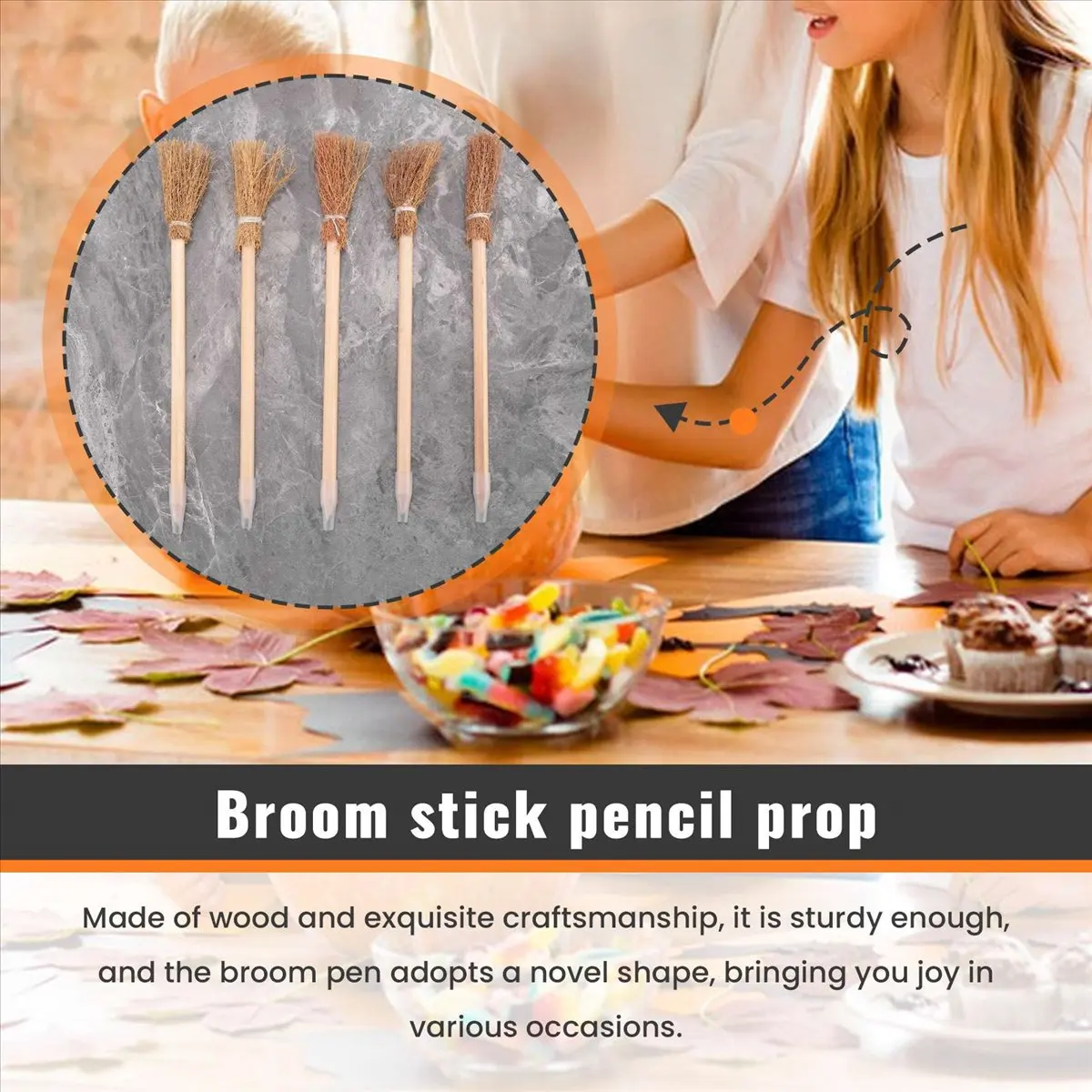 ABFS 24 Pcs Witch Broom Pencils for Halloween Broomstick Ballpoint Pencils Halloween Party Favors Witch Broom Prop Writing