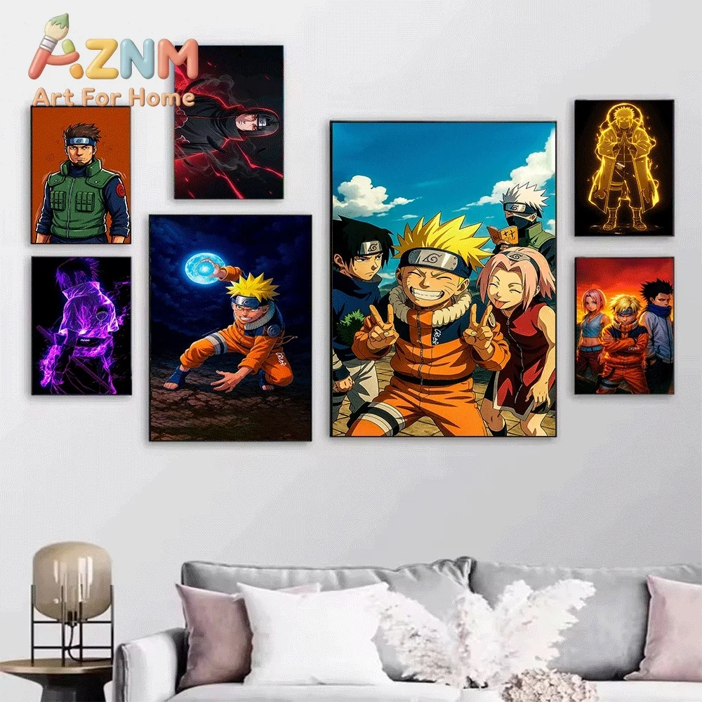 Anime Naruto Canvas Wall Art Hinata Hyuga Neon Blue Poster Unframed Canvas Painting Bedroom Living Room Home Wall Decor Anime