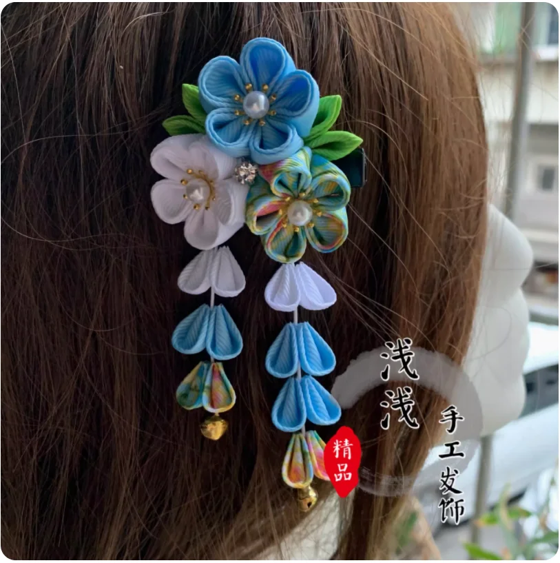 Japanese Zephyr Kimono Yukata Three Small Flower Hair Accessories Side Clip Girls Hanfu Performance Hair Clip Headwear Headdress