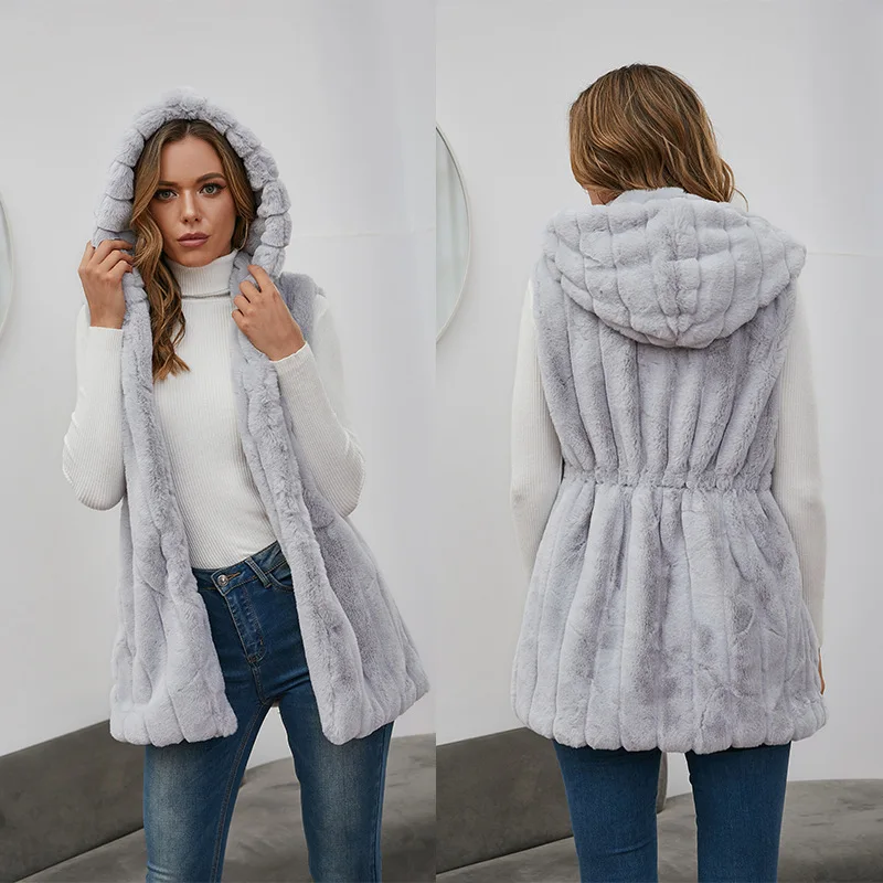 

2024 new fashion Hooded Vest female spring and autumn imitation fur vest female autumn winter waistcoat female