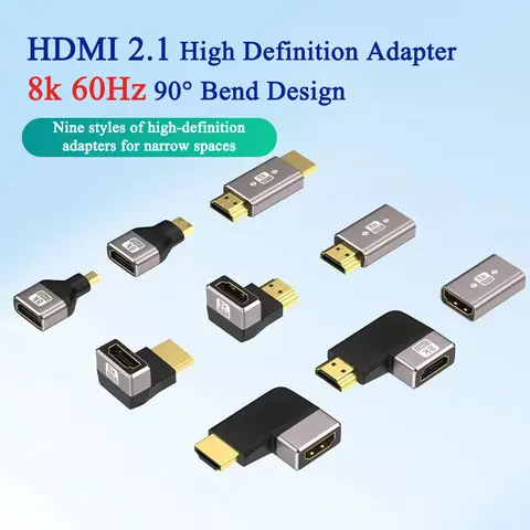 Adattatore cavo 8K compatibile HDMI 2.1 Connettore a gomito ad angolo retto da 90 gradi Estensore HDTV maschio-femmina per TV PS5 Xbox PC portatile