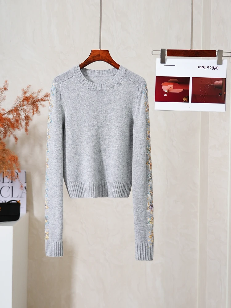 

Женский свитер YongLeap с круглым вырезом и цветочной вышивкой, комфортный, осенне-зимний, новинка, модный, для повседневной носки