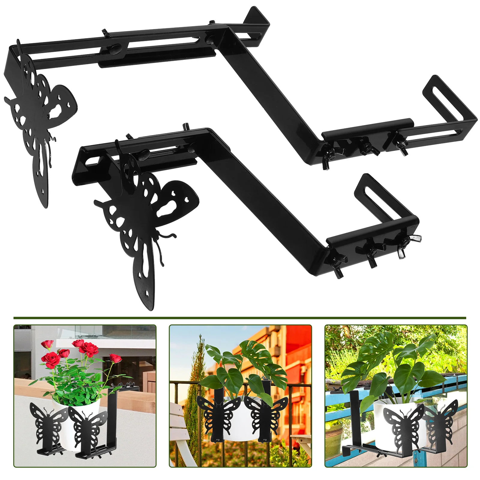 2 Pcs Balcony Flower Pot Hanger Adjustable Wall Planter Hook Rail Rack Holder Wire Hangers Indoor Mount Bracket up