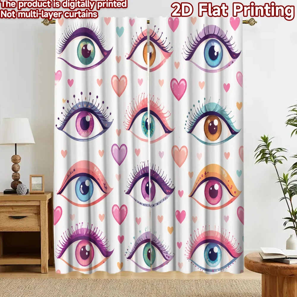 2D flat 2pcs Curtain French Romantic Style Curtains Valentine Colorful Eyes and Hes Digitally printed polyester, colorfast
