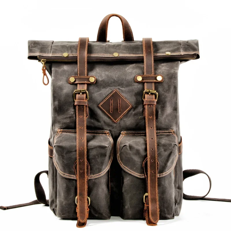 Europe Canvas Leather Backpacks Mens 15\