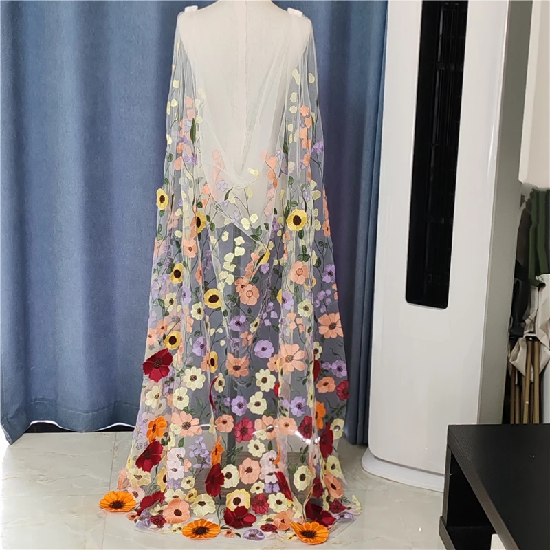 Colorful Floral Wedding Bridal Draped Shoulder Cape Veils Accessories For Brides Sunflower Colored Outdoor Burgundy Yellow Pink