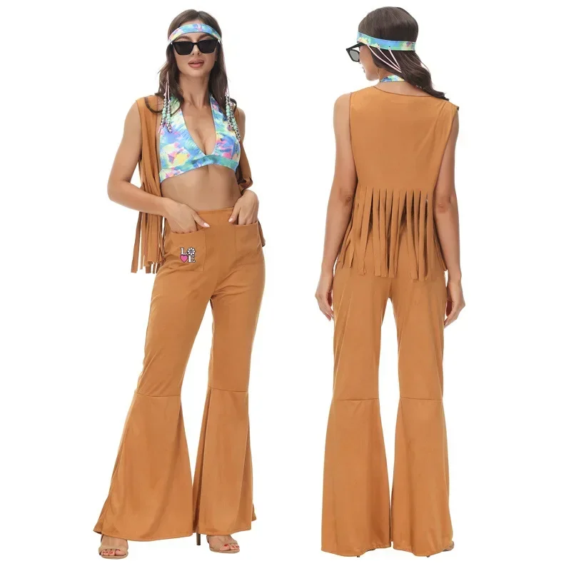 Vintage 70s Rock Disco Singer Attire for Women Hippie Cosplay 80s Dancer Dress Stage Show Dancing Outfit Halloween Party Costume