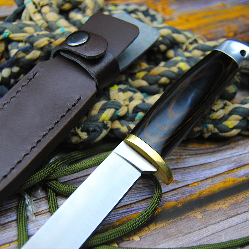 Japan 9CR18MOV outdoor tactical straight knife north American hunting knife ebony all-in-one steel tactical knife