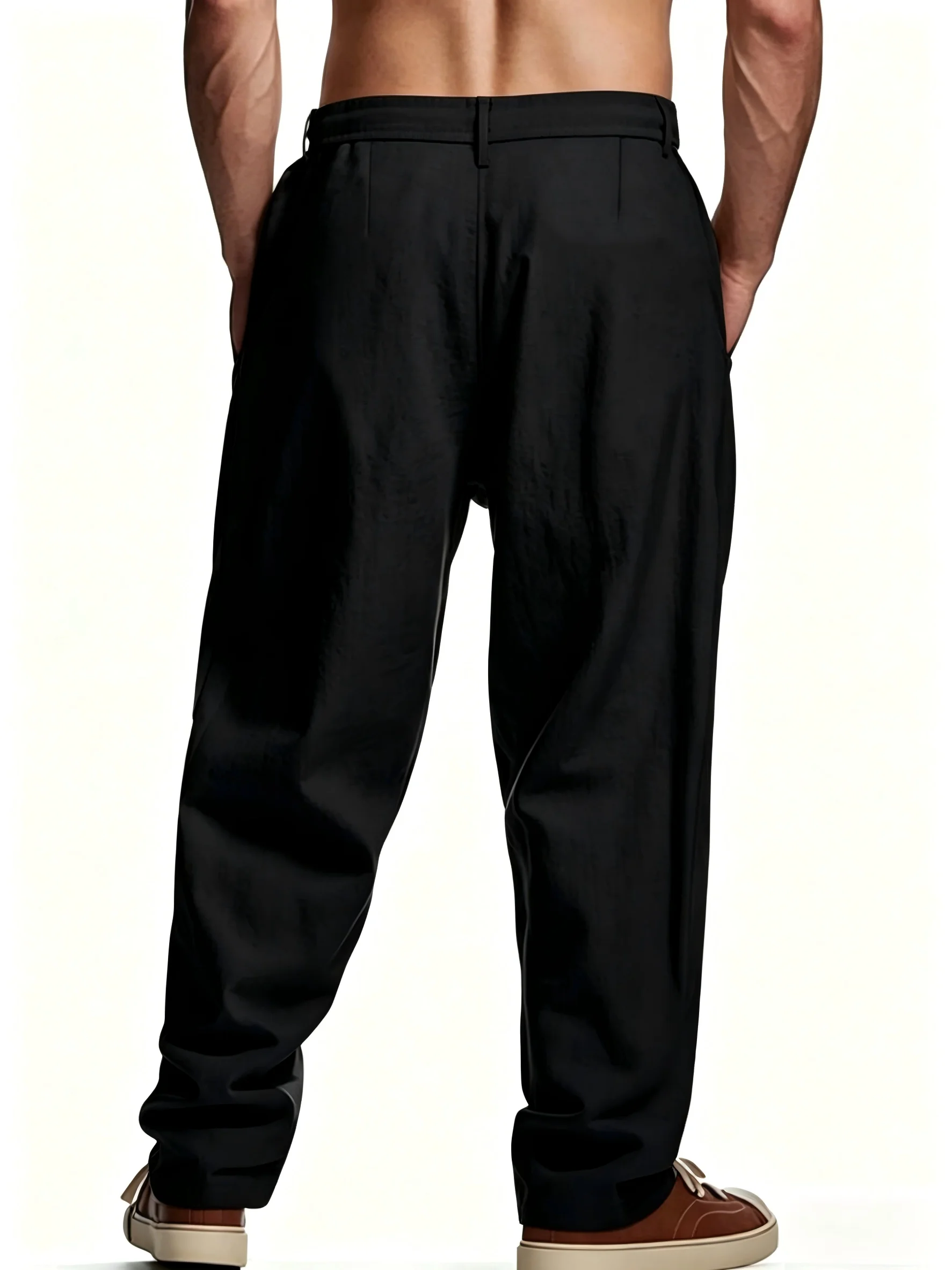 plus Size Men's Solid Color Casual Pants with Pockets And Belt Loop Fashionable Comfortable Everyday Wear Suitable for Various O