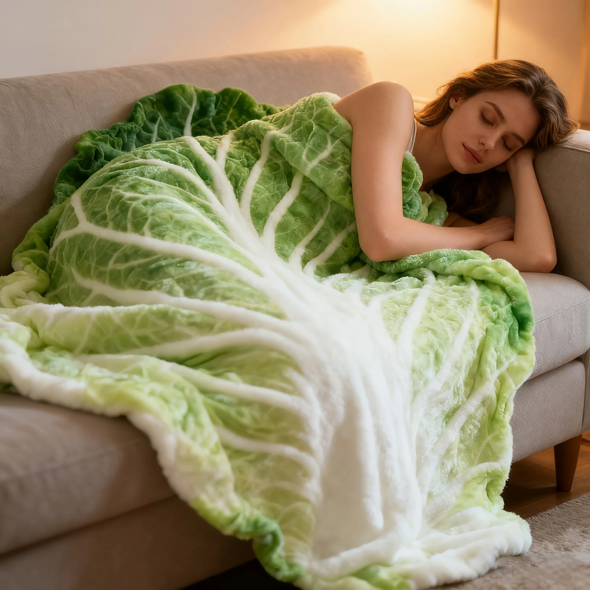 Manta de Lana Suave con Forma de Repollo, Manta Suave y Cómoda, Manta para Acampar, Lavable a Máquina