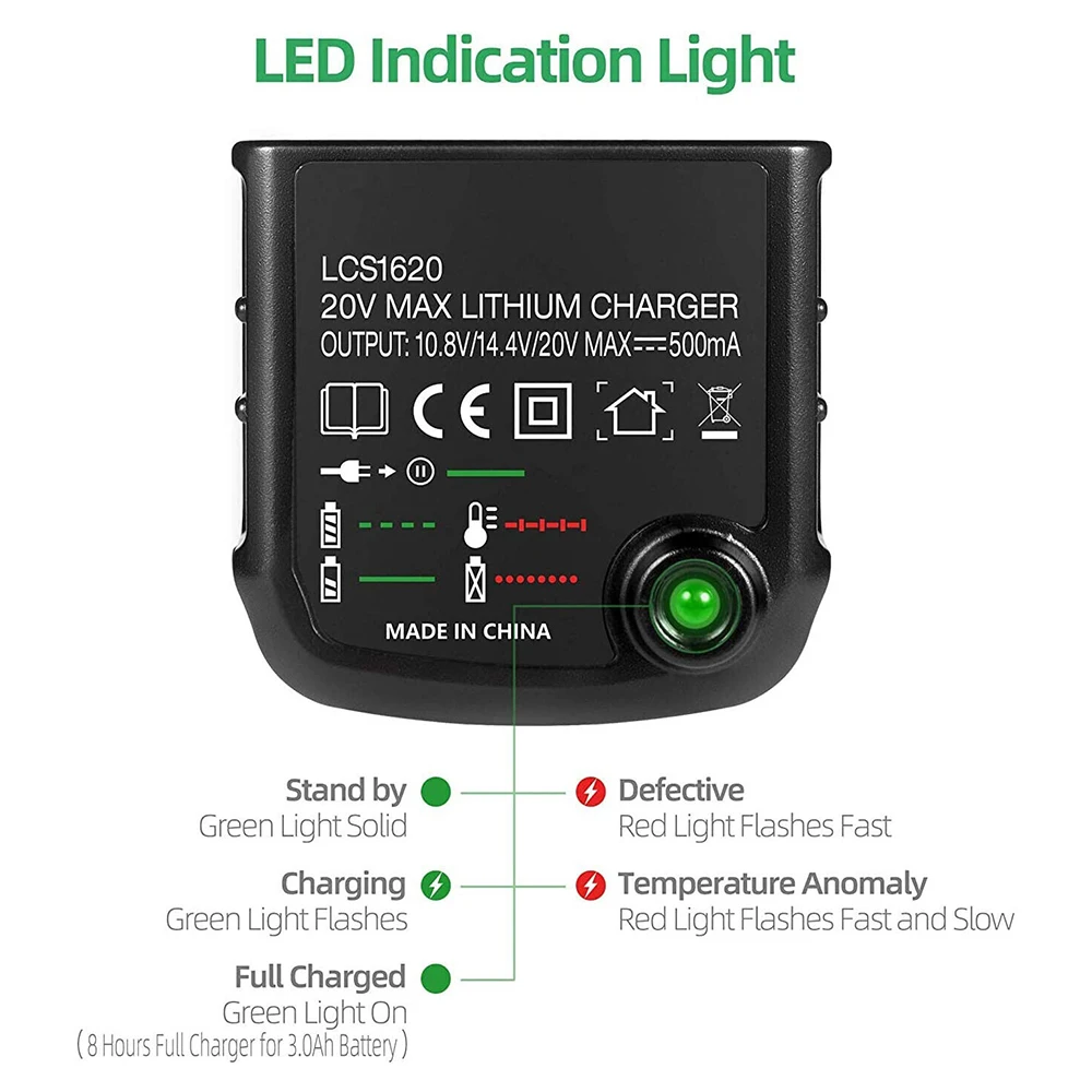 For Black&Decker Li-ion Battery Charger 10.8V 14.4V 20V Serise LBXR20 LB20 LBX20 LBX4020 Electric Drill Screwdriver Tool Battery