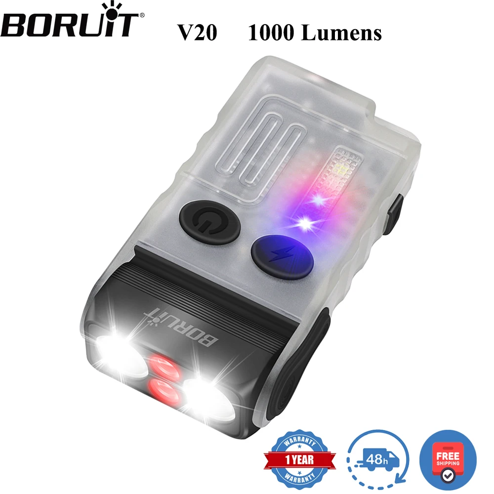 BORUiT V20 Fluorescence Buzzer EDC LED Keychain Flashlight Head Swivels Type-C Rechargeable Work Light Torch with Magnet Camping Lantern