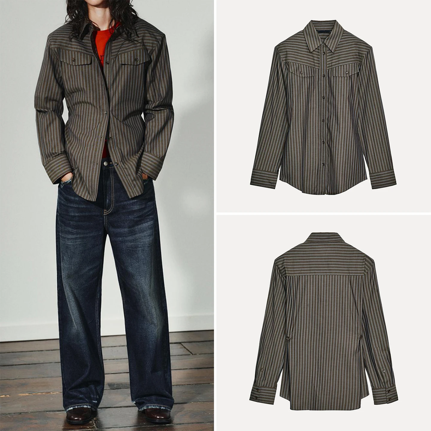 

Простой женский свободный крой в полоску для поездок на работу, длинный све, повседневный полосатый утюг для осеннего сезона, повседневная одежда, бренд Z