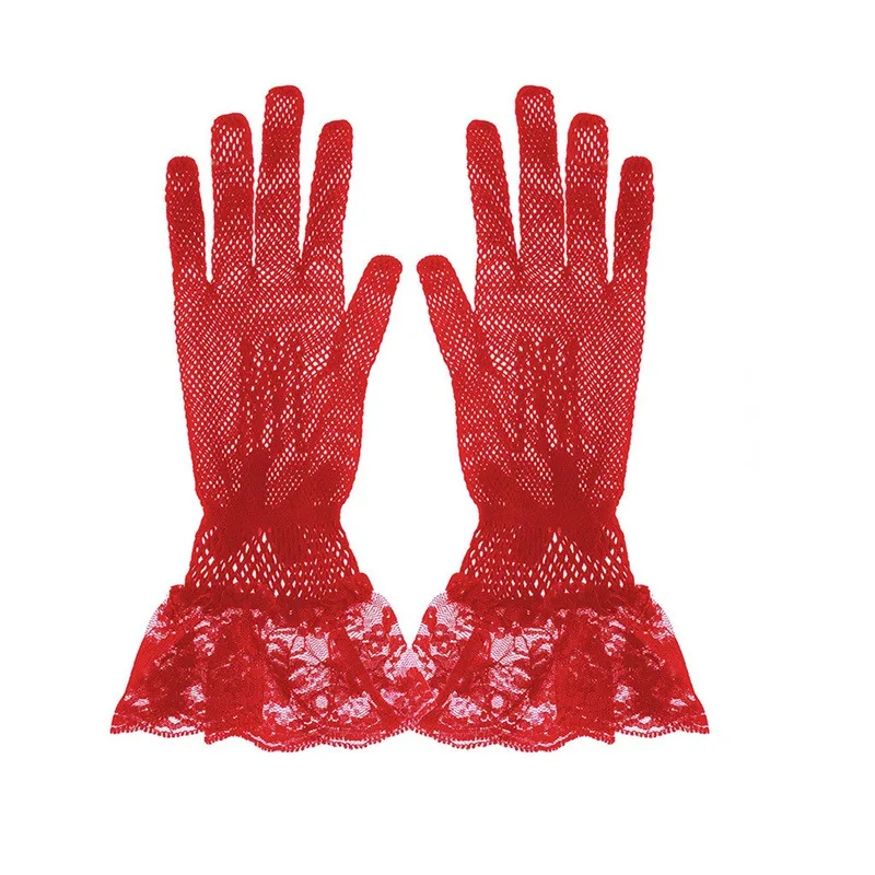 1 Pair Elegant Ladies Short Lace Gloves New Sheer Fishnet Mesh Black White Prom Party Female's Fashion Solid White Mittens image 5