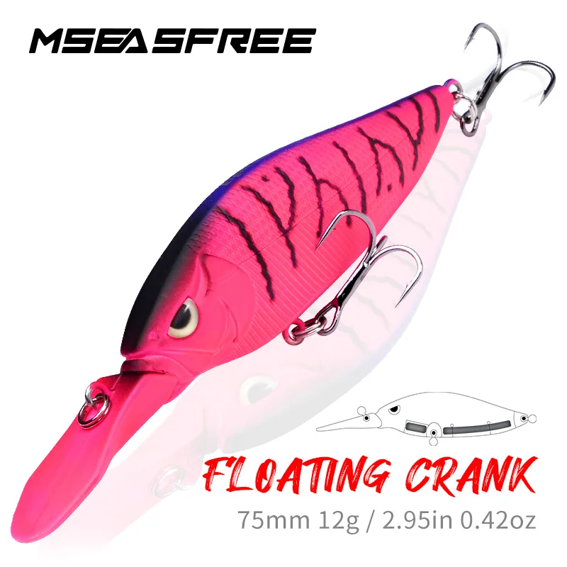 mseas crankbait 75 mm 12g flutuante crank isca de pesca caixao lingua placa artificial bait bass mergulho medio profundo wobblers 01