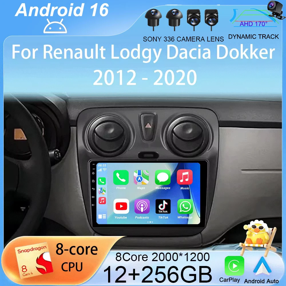 

Автомагнитола Android 16 с CarPlay для Renault Lodgy Dacia Dokker 2012-2020, мультимедийный видеоплеер, навигация GPS, стерео аудиосистема