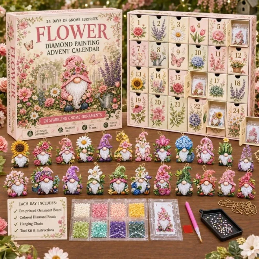 Unique Gnomes Christmas Gnome Advent Calendar Flower Crafts Diamond Art Mystery Gnome Toy Complete Set 24-Day Countdown Calendar