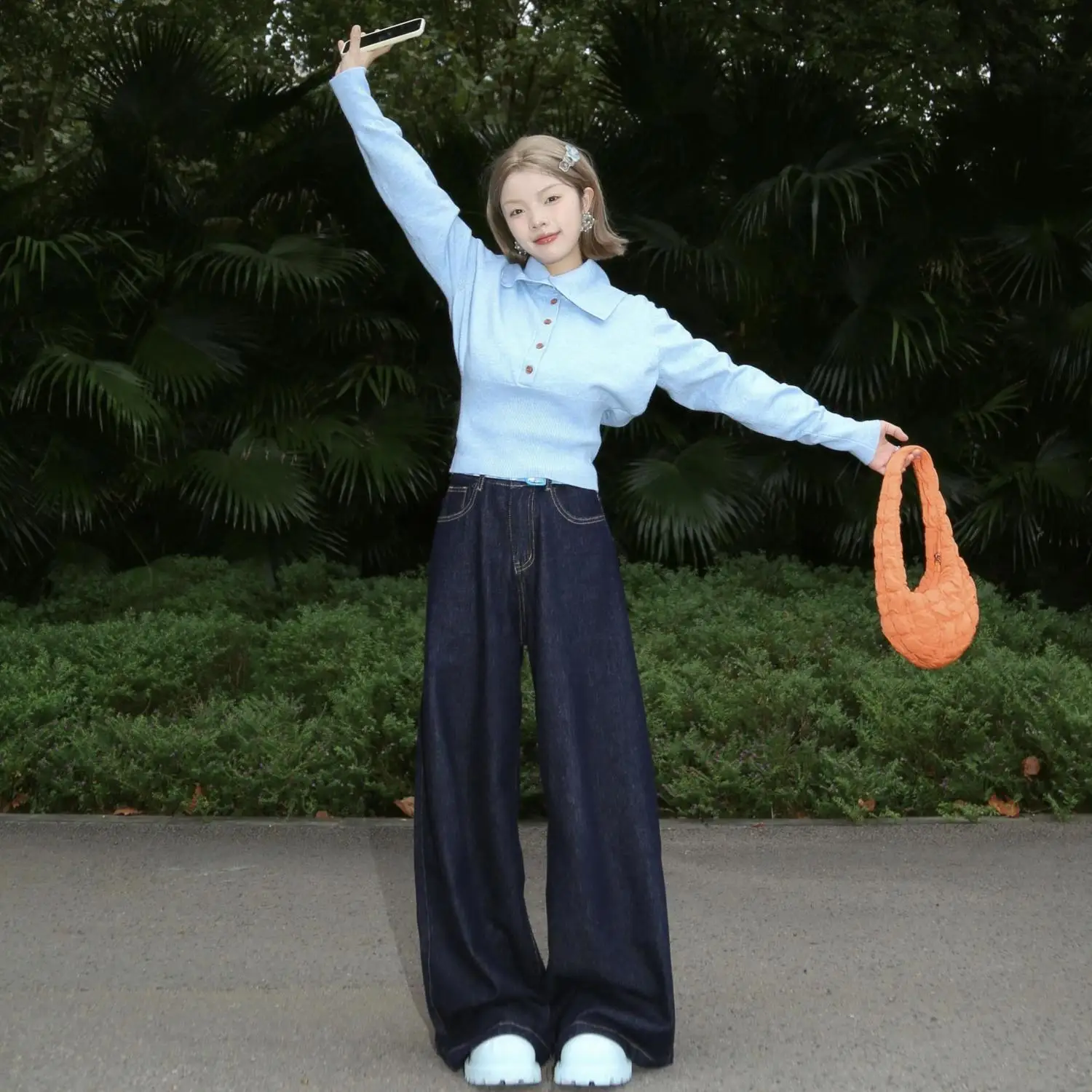 High Waist Wide Leg Blue Jeans Women's Autumn Winter New Sle Loose Drapey Floor-Length Straight Cut Retro Commute Pants