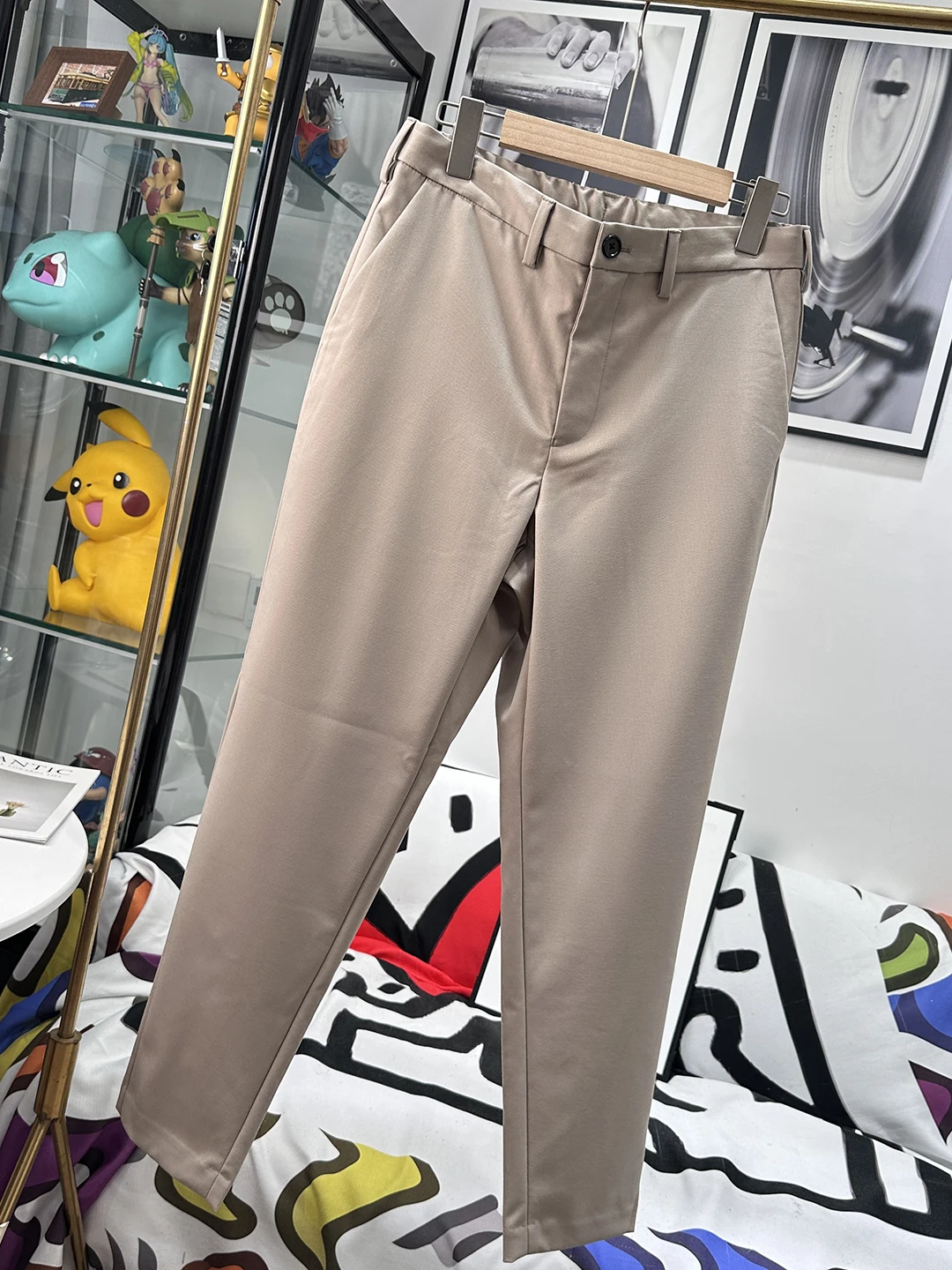 

Busin Men's Slim Fit Nine Point Pants Commute Pure Color Slight Stretch Polyester Fiber High Waist Zipper Casual Pants